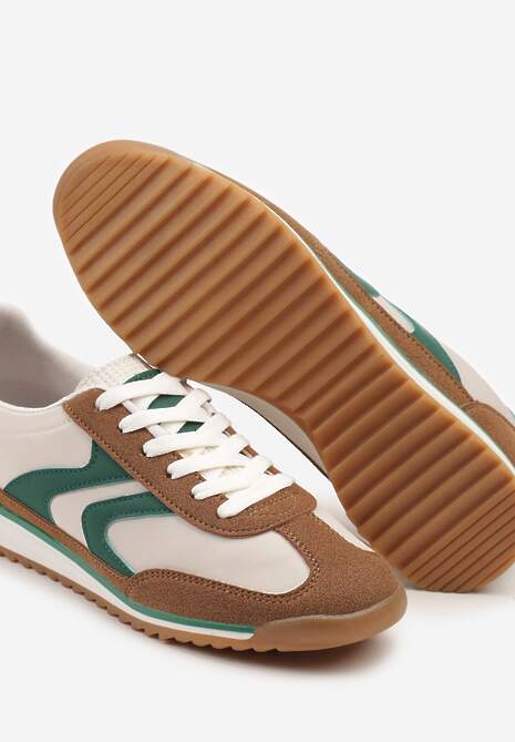 Brązowo-Zielone Sneakersy Tenisówki z Przeszyciami Julioria
