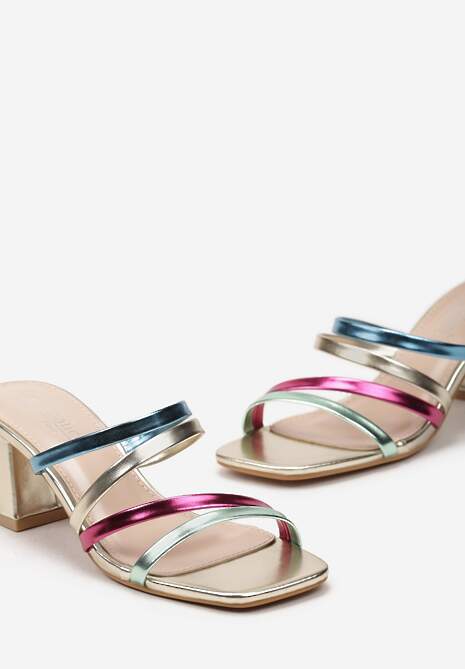 Złoto-Różowe Klapki na Obcasie z Noskiem w Kwadrat Ondrina