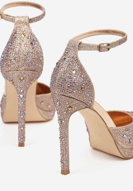 Szampańskie Brokatowe Szpilki Ozdobione Cyrkoniami Zapinane Wokół Kostki Nelefia