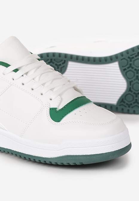Biało-Zielone Sneakersy z Perforacją na Nosku i Wstawkami na Zapiętku Favisi