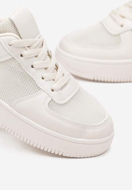 Beżowe Sneakersy przed Kostkę z Siateczkowymi Wstawkami Angelene