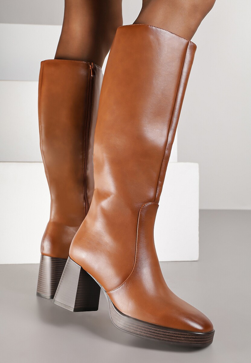 Brązowe Kozaki na Słupku z Lekkim Ociepleniem Ansilaria