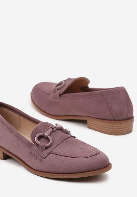 Jasnofioletowe Mokasyny Vices z Wkładką ze Skóry Naturalnej Zdobione Łańcuszkiem Delariona