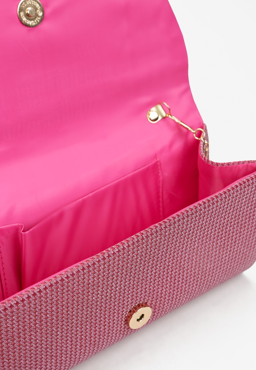 Różowa Torebka Kopertówka z Brokatem i Ozdobną Klapą na Magnes Sillema