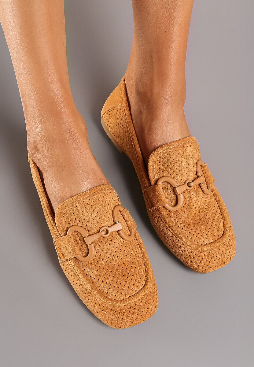 Brązowe Płaskie Mokasyny z Klamerką Chrisstelle