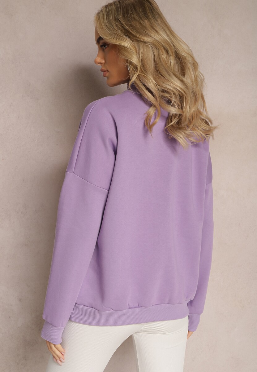 Jasnofioletowa Ocieplana Bluza Bawełniana z Półgolfem Heraia