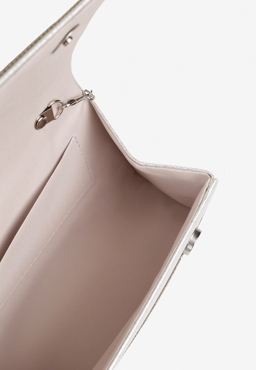 Srebrna Torebka Kopertówka Ozdobiona Cyrkoniami i Kokardą Deolire