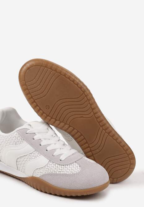 Biało-Szare Sneakersy z Geometrycznym Motywem i Plecionką Laniffia