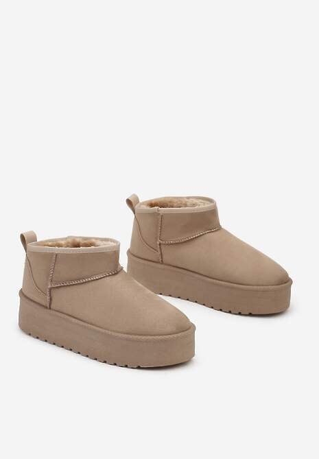 Ciemnobeżowe Wsuwane Śniegowce na Gładkiej Platformie Merileeanne