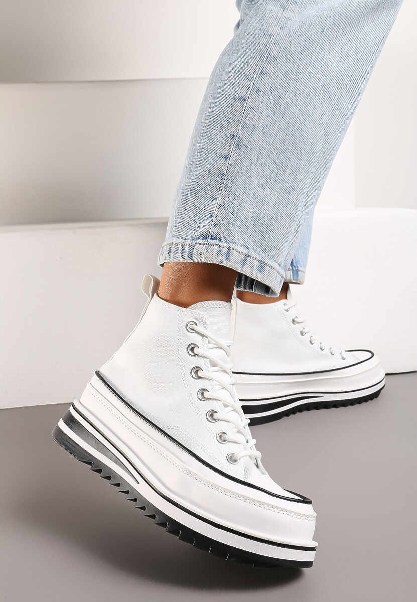 Białe Trampki na Wysokiej Platformie z Cholewką za Kostkę Anlitela