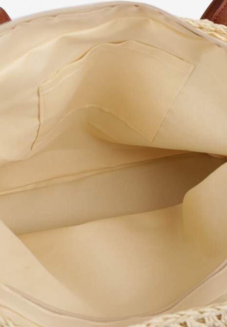 Jasnobeżowa Duża Pleciona Torebka Wykończona Rączkami z Imitacji Skóry Carpinea