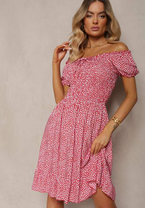 Czerwona Sukienka Midi o Fasonie Bawełnianej Hiszpanki Nairo