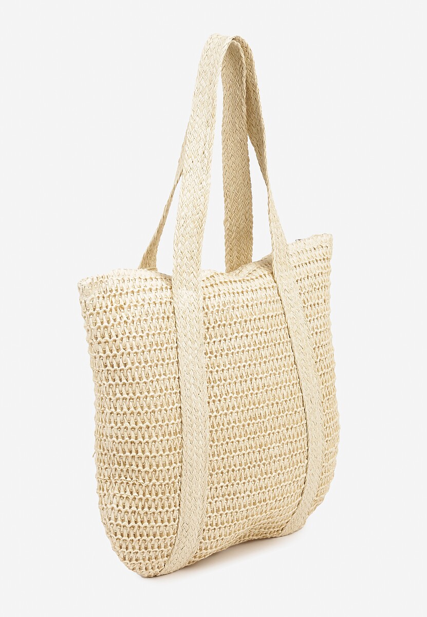 Beżowa Pleciona Torebka Shopper w Stylu Plażowym z Ozdobnym Frędzelkiem Galvessa