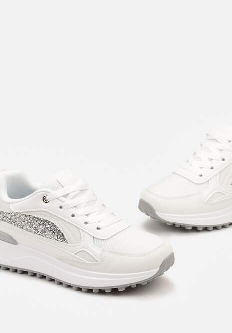 Białe Sneakersy z Noskiem z Siateczki i Wstawką Cekinową Tilrialls