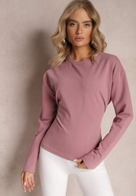 Ciemnoróżowa Bawełniana Bluza z Ozdobnym Wiązaniem Fanarita