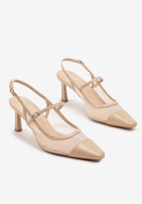 Beżowe Sandały na Szpilce Slingback z Transparentną Cholewką Eviralli