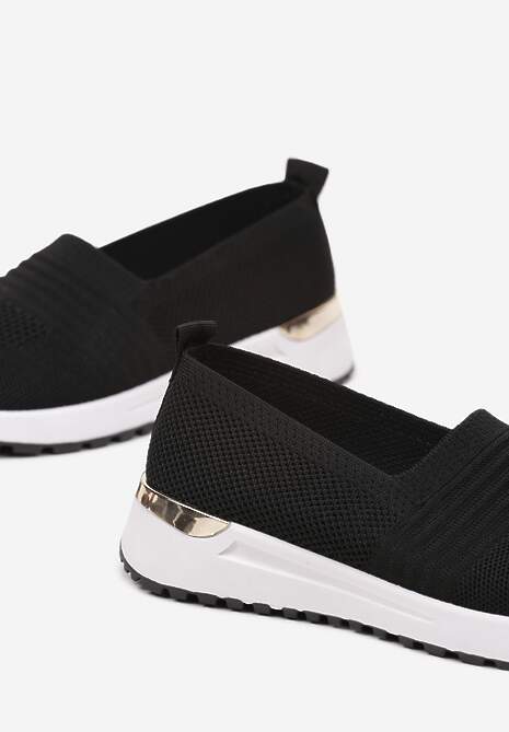 Czarne Tenisówki Elastyczne z Metaliczną Wstawką na Zapiętku Jestella