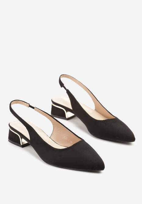 Czarne Sandały Typu Slingback z Metaliczną Ozdobą Helmio