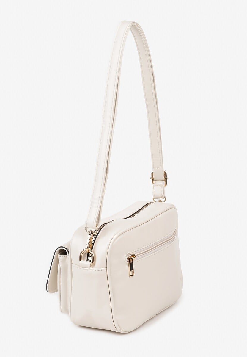 Jasnobeżowa Jednokomorowa Torebka z Imitacji Skóry z Regulowanym Paskiem i Kieszeniami Diovala