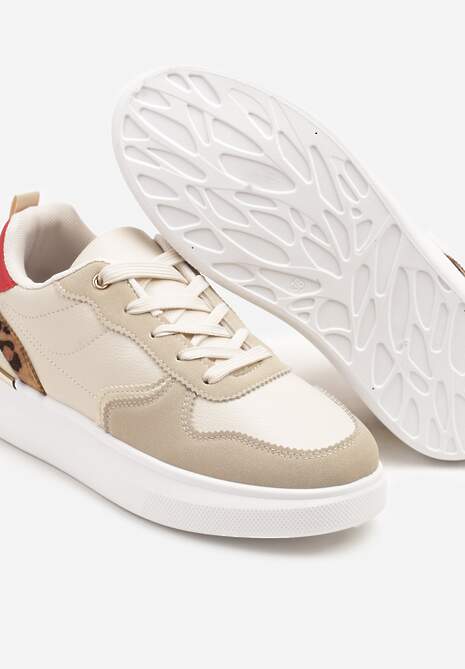 Beżowe Sneakersy z Metalicznymi Aplikacjami Ozdobione Wzorem w Panterkę Terlexia