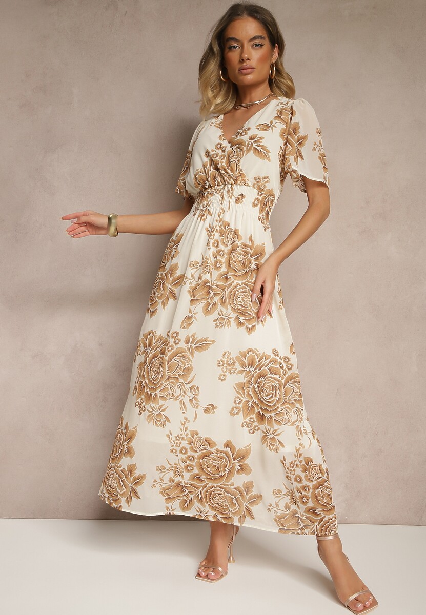 Czarna Rozkloszowana Sukienka z Wiązaniem w Kwiatowy Wzór Jeloiti