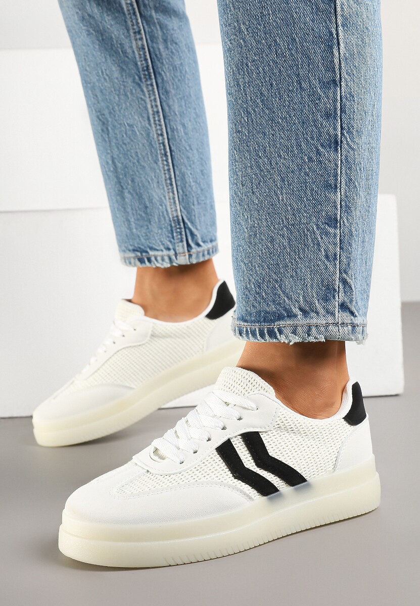 Białe Sneakersy Tenisówki Ozdobione Paskami Falovinia