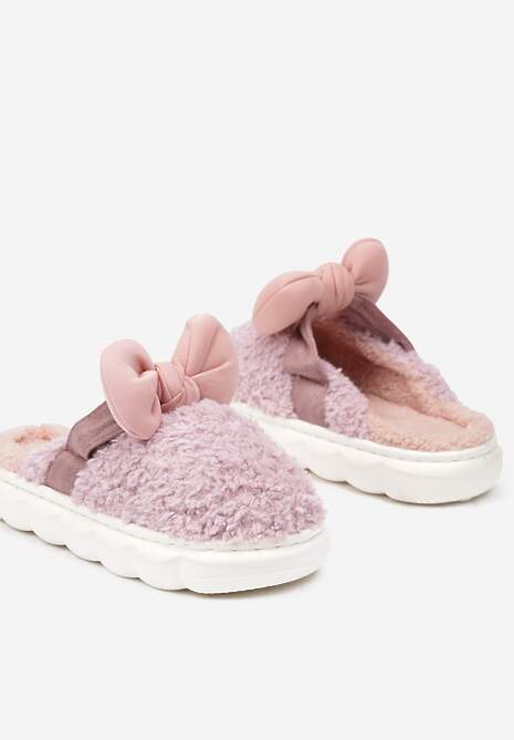 Fioletowe Płaskie Kapcie Ozdobione Kokardką Linnacira