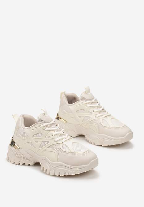 Beżowe Sneakersy z Metaliczną Wstawką na Grubej Podeszwie Boele