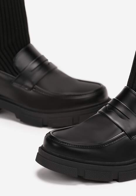 Czarne Dopasowane Botki Mokasyny z Elastyczną Cholewką Marirla