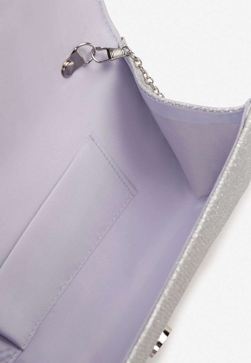 Srebrna Brokatowa Torebka Kopertówka z Dodatkowym Łańcuszkiem Paselissa