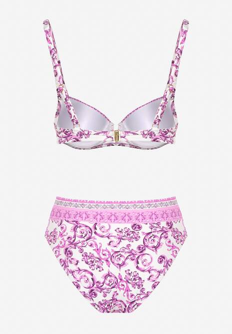 Fuksjowe Bikini Zdobione Ornamentalnym Printem Biustonosz i Figi Mirulea