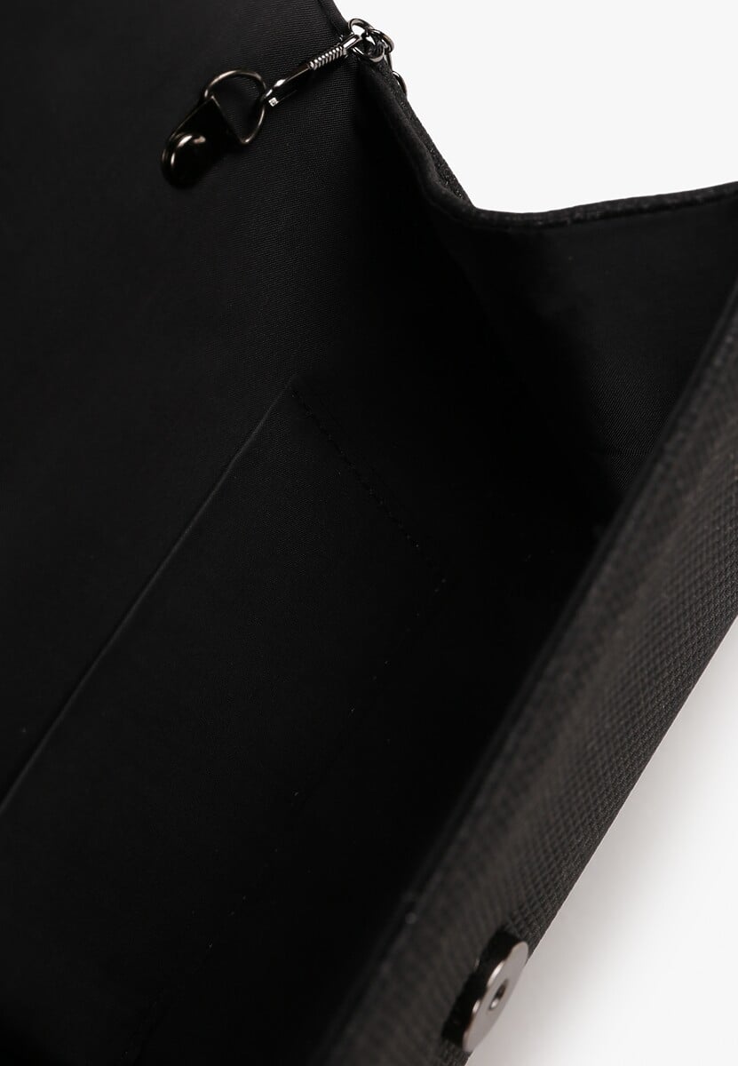 Czarna Brokatowa Torebka Kopertówka z Dodatkowym Łańcuszkiem Paselissa