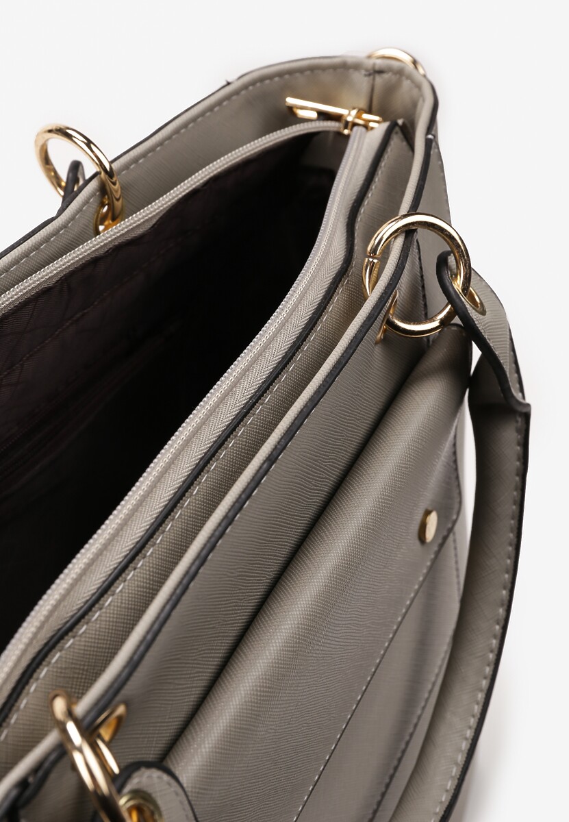 Szara Kwadratowa Torebka z Rączką i Regulowanym Paskiem z Ekoskóry Krithvini