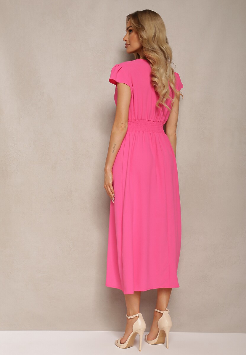 Fuksjowa Sukienka o Rozkloszowanym Kroju z Gumką w Talii i Guzikami Ebiana