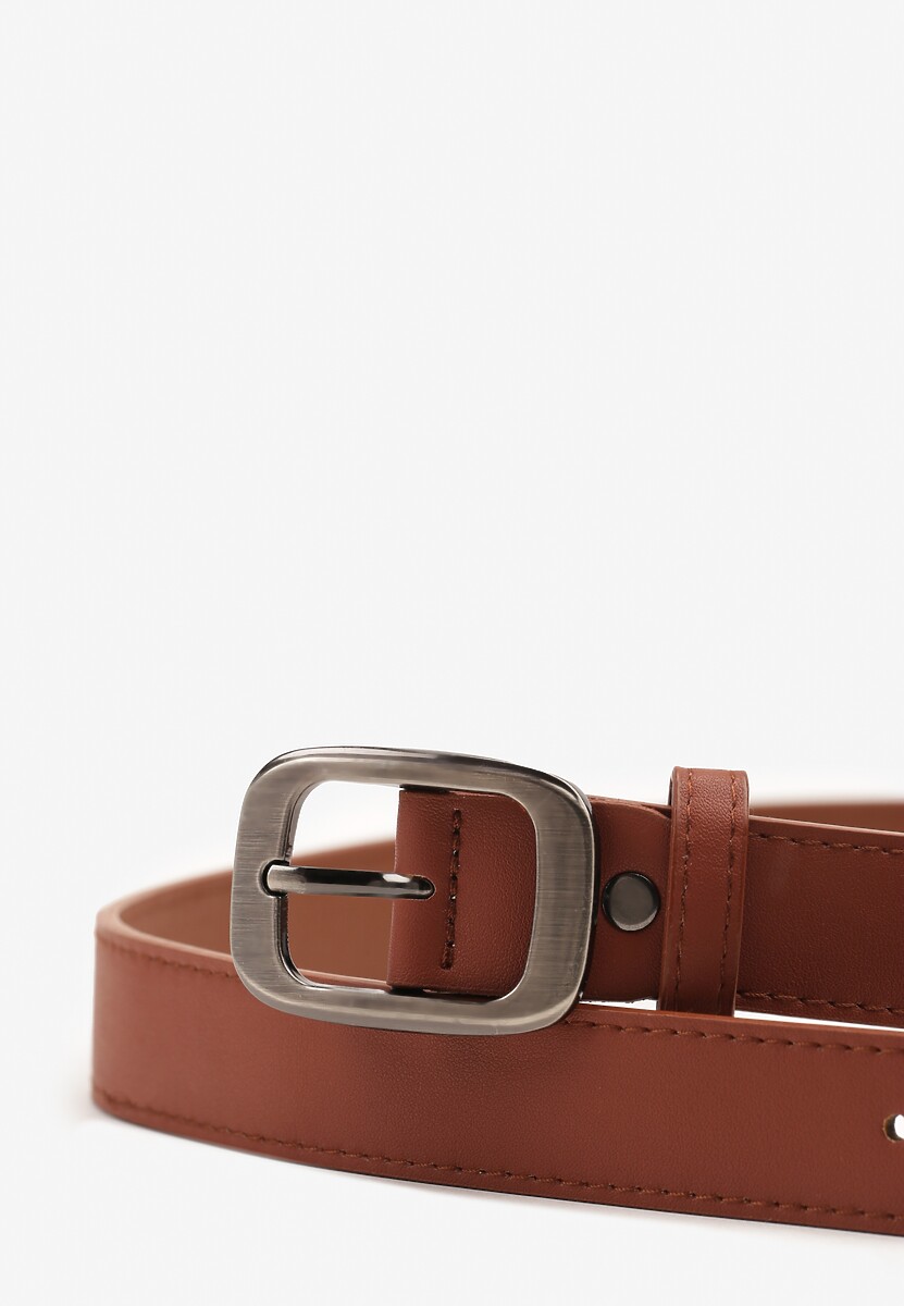 Brązowy Klasyczny Pasek z Klamrą o Geometrycznym Kształcie Revadelle