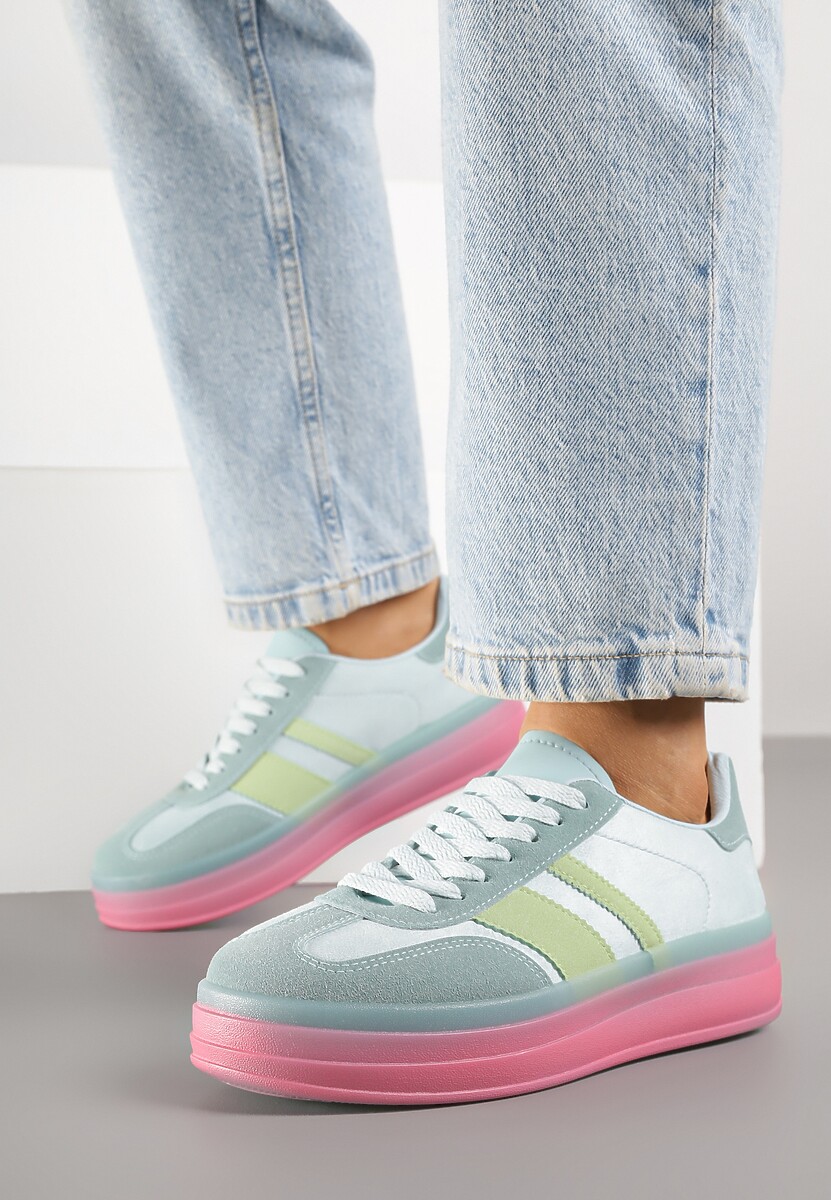 Niebiesko-Różowe Sneakersy w Stylu Tenisówek z Geometrycznym Wzorem Melundea