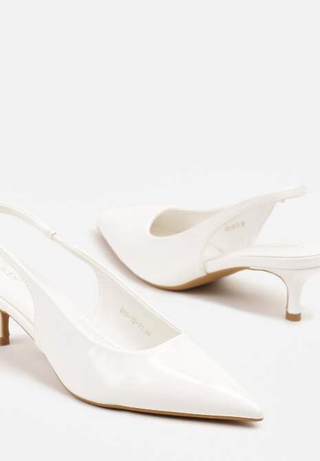 Białe Czółenka Slingback Vices z Lakierowanym Połyskiem na Kaczuszce Sonwena