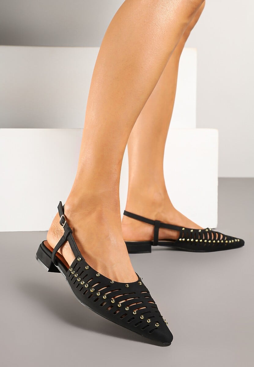 Czarne Sandały Vices w Stylu Mules z Nitami i Drobnymi Wycięciami Vevalora