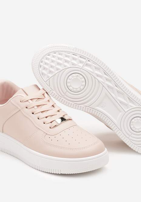 Różowe Sznurowane Sneakersy Ozdobione Perforacją Ellemisa