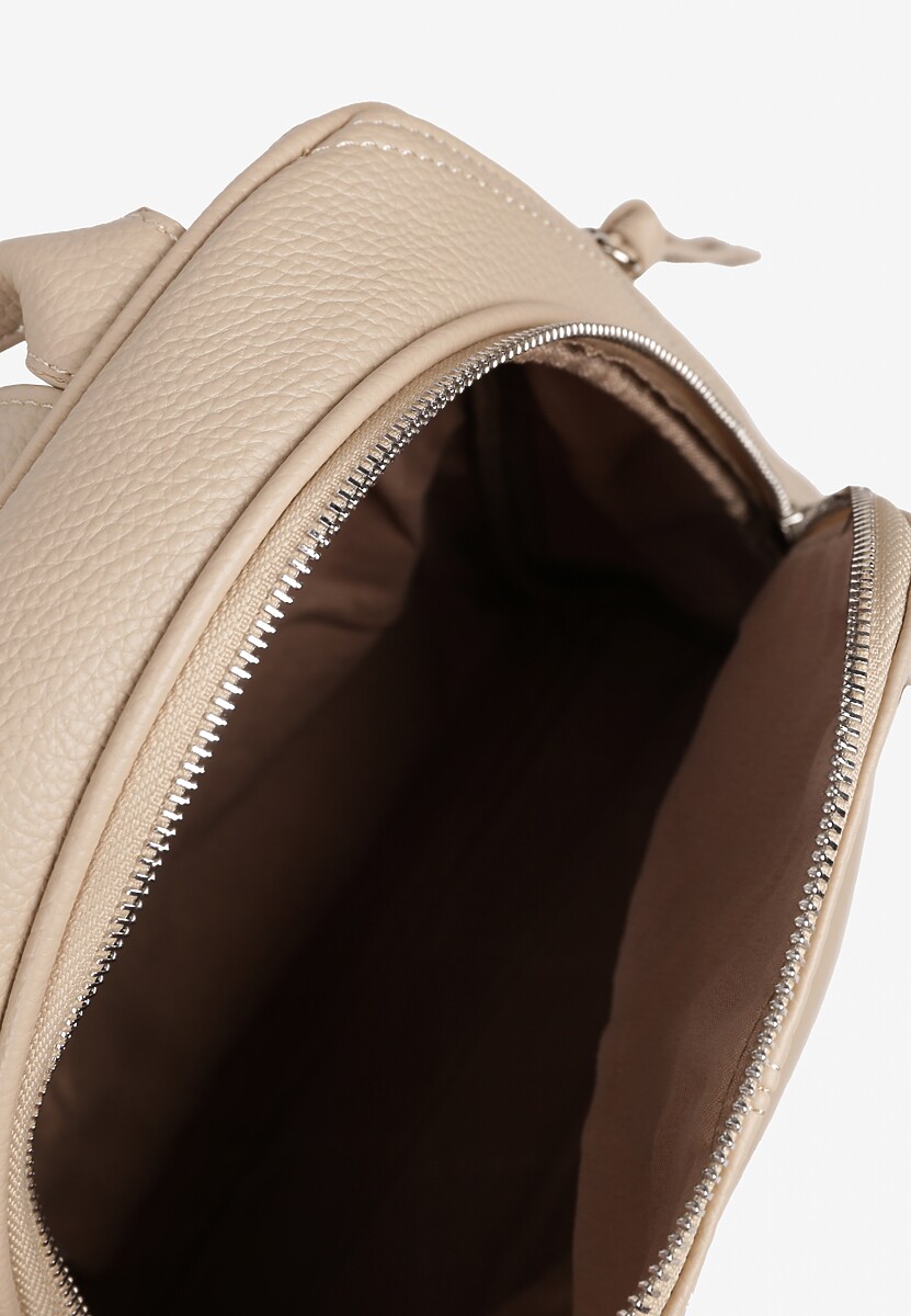 Ciemnobeżowy Plecak z Napisem i Ozdobnymi Suwakami Edelli