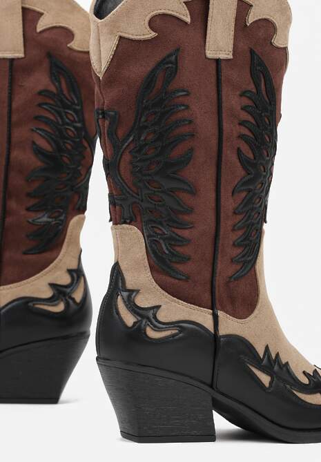 Czarne Botki Kowbojki na Stożku z Tłoczoną Cholewką Badilora