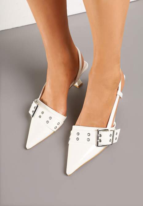 Białe Sandały na Kaczuszce z Ozdobnym Paskiem z Klamrą Jenviela