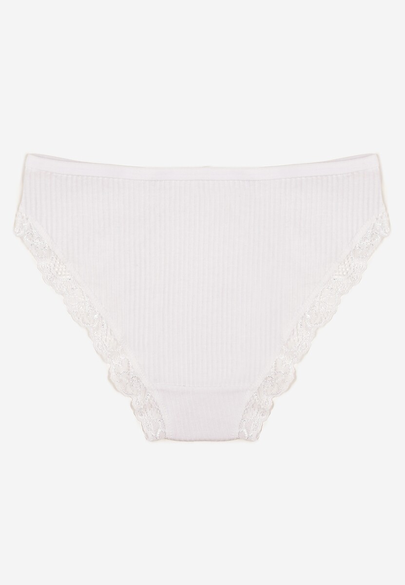 Białe Koronkowe Majtki Figi z Bawełny z Gumką w Pasie Amivia