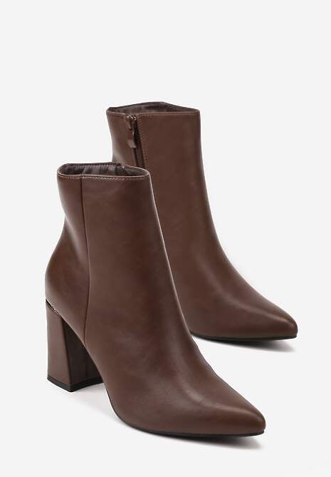 Ciemnobrązowe Botki na Słupku Vices Ozdobione Przeszyciem Illvine