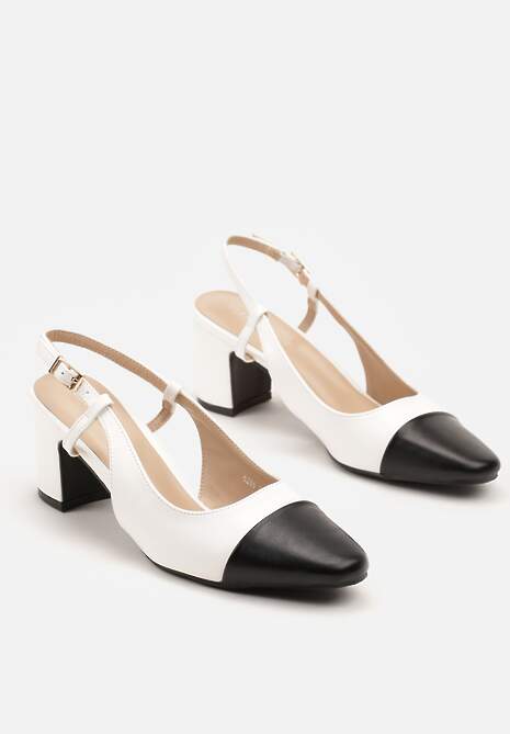 Czarno-Białe Sandały ma Kwadratowym Słupku ze Sprzączką i Noskiem z Detalem Tuvea