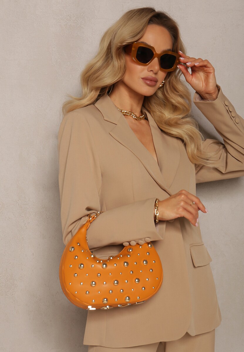 Brązowa Mała Torebka ze Zdobieniem i Odpinanym Paskiem Wyneth