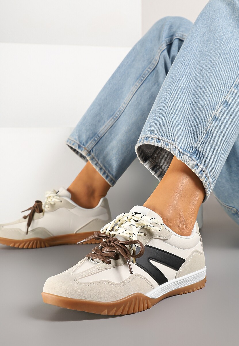 Czarno-Białe Sneakersy w Stylu Kultowych Tenisówek z Podwójnymi Sznurówkami Nilaviela