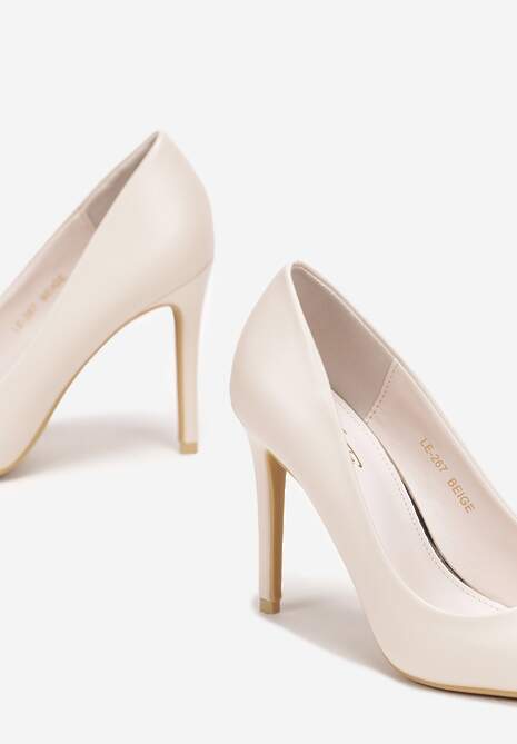 Beżowe Wysokie Szpilki z Gładkiej Imitacji Skóry Venitorre