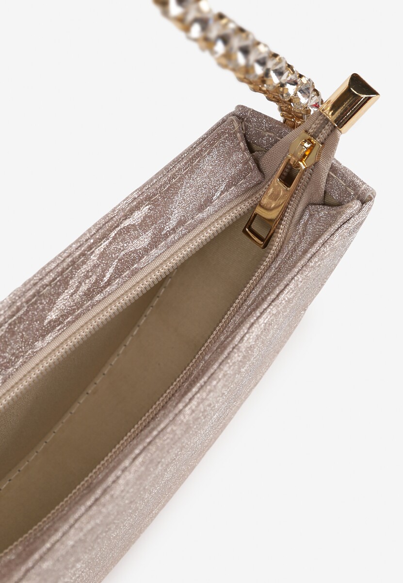 Szampańska Wizytowa Torebka z Biżuteryjną Rączką i Cyrkoniami Daricarre