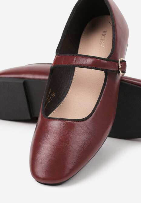Bordowe Balerinki Vices z Wkładką ze Skóry Naturalnej Ozdobione Paskiem Patantie